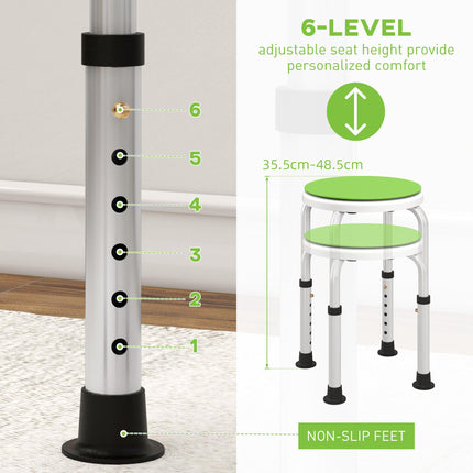 Height Adjustable 360° Swivel Aluminium Shower Chair with Non-Slip Feet for Disabled and Elderly - Green