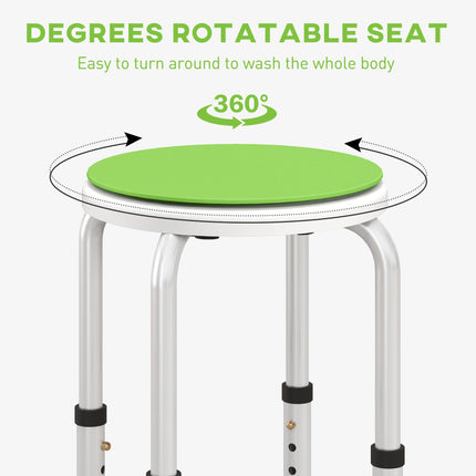 Height Adjustable 360° Swivel Aluminium Shower Chair with Non-Slip Feet for Disabled and Elderly - Green