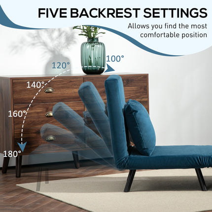 4-in-1 Velvet-Feel Single Chair Bed with Pillow - Navy Blue
