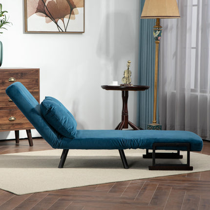 4-in-1 Velvet-Feel Single Chair Bed with Pillow - Navy Blue
