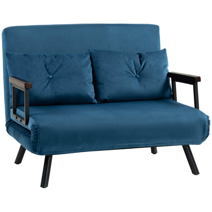 4-in-1 Velvet-Feel Double Sofa Bed with Pillows - Blue