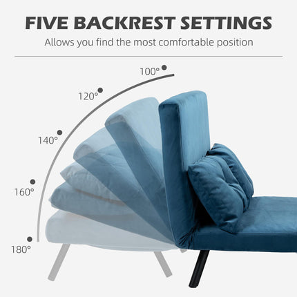 4-in-1 Velvet-Feel Double Sofa Bed with Pillows - Blue
