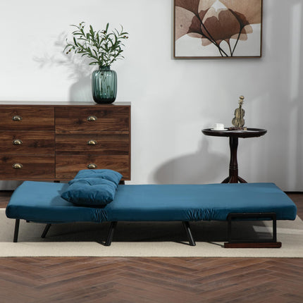 4-in-1 Velvet-Feel Double Sofa Bed with Pillows - Blue