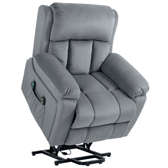 Eight-Point Massage Electric Reclining Lift Chair with Remote - Grey