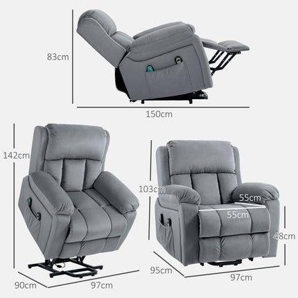 Eight-Point Massage Electric Reclining Lift Chair with Remote - Grey