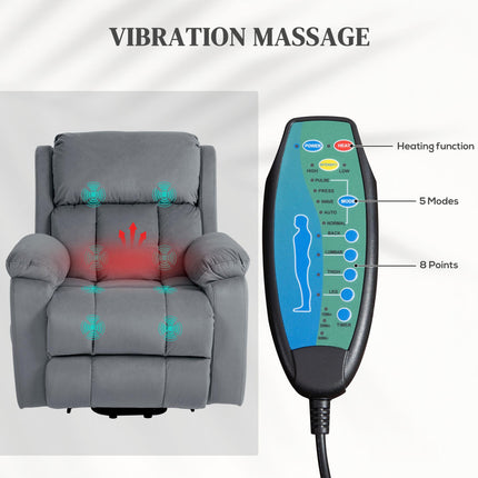 Eight-Point Massage Electric Reclining Lift Chair with Remote - Grey
