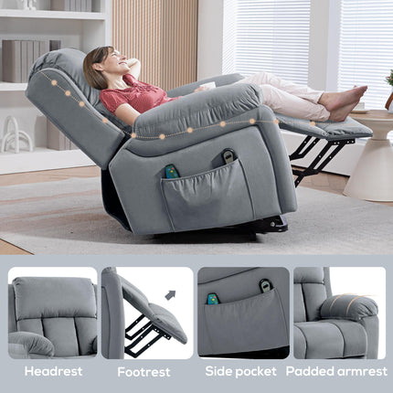 Eight-Point Massage Electric Reclining Lift Chair with Remote - Grey