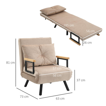 4-in-1 Velvet-Feel Single Chair Bed with Pillow - Beige