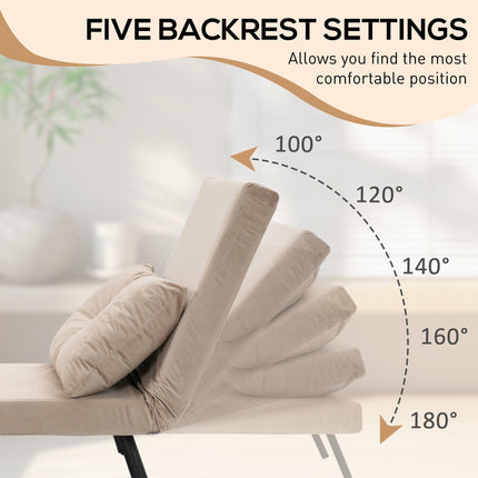4-in-1 Velvet-Feel Single Chair Bed with Pillow - Beige