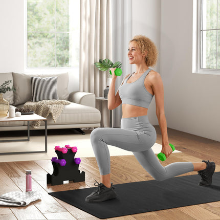 6 Piece Hexagonal Dumbbell Set with Rack - Pink Purple Green