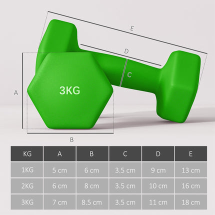 6 Piece Hexagonal Dumbbell Set with Rack - Pink Purple Green