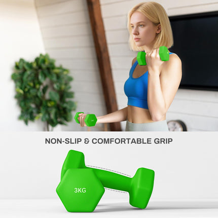 6 Piece Hexagonal Dumbbell Set with Rack - Pink Purple Green