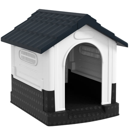 Plastic Dog Kennel for Miniature and Small Dogs with Windows, Garden Patio 80x69x76cm - Grey