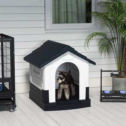 Plastic Dog Kennel for Miniature and Small Dogs with Windows, Garden Patio 80x69x76cm - Grey