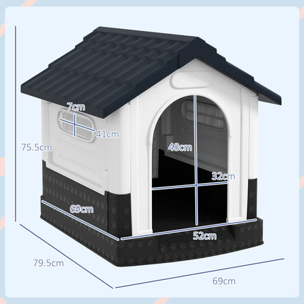 Plastic Dog Kennel for Miniature and Small Dogs with Windows, Garden Patio 80x69x76cm - Grey