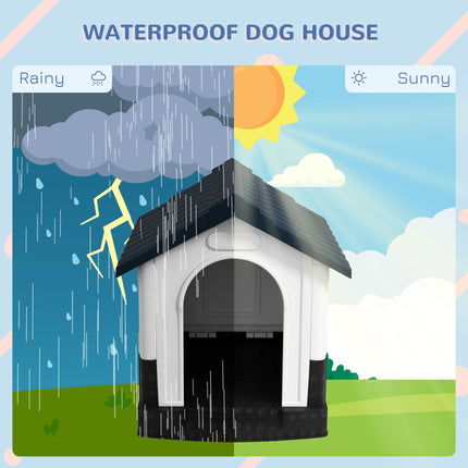 Plastic Dog Kennel for Miniature and Small Dogs with Windows, Garden Patio 80x69x76cm - Grey