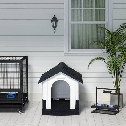 Plastic Dog Kennel for Miniature and Small Dogs with Windows, Garden Patio 80x69x76cm - Grey