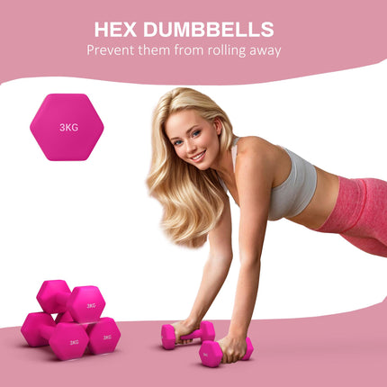 2 x 3kg Hexagonal Dumbbells Weights Set with Non-Slip Grip for Home Gym Workout,