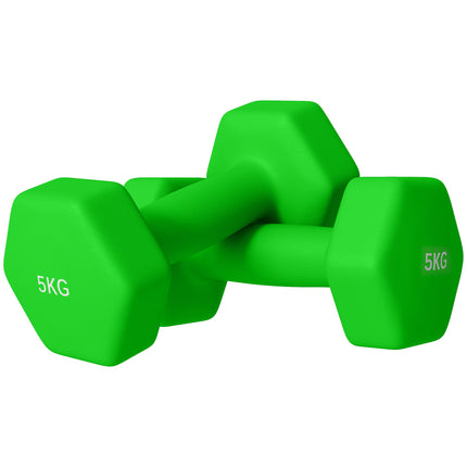 5kg Hexagonal Dumbbell Set 2 Piece with Non-Slip Grip - Green