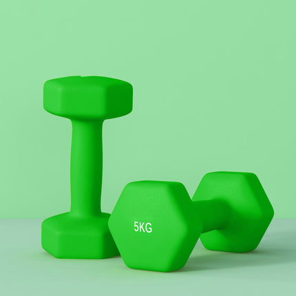 5kg Hexagonal Dumbbell Set 2 Piece with Non-Slip Grip - Green