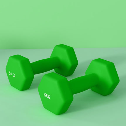 5kg Hexagonal Dumbbell Set 2 Piece with Non-Slip Grip - Green