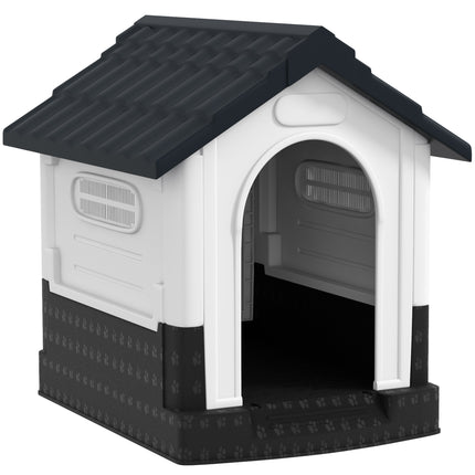 Plastic Miniature Dog Kennel with Windows for Garden Patio, 64.5x57x66cm - Grey