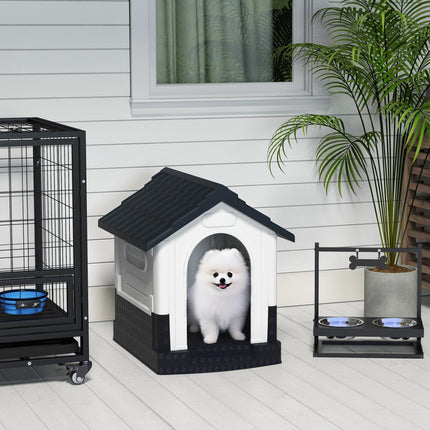 Plastic Miniature Dog Kennel with Windows for Garden Patio, 64.5x57x66cm - Grey