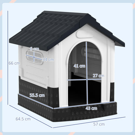 Plastic Miniature Dog Kennel with Windows for Garden Patio, 64.5x57x66cm - Grey