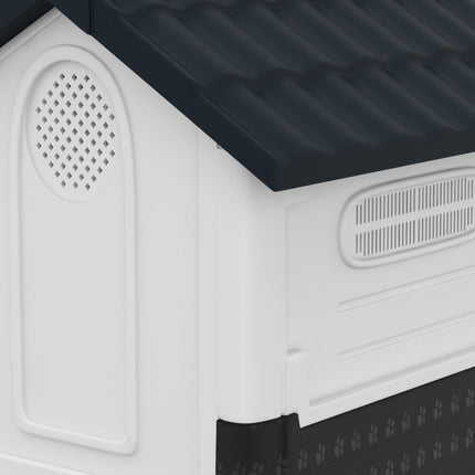 Plastic Miniature Dog Kennel with Windows for Garden Patio, 64.5x57x66cm - Grey