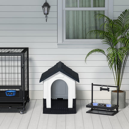 Plastic Miniature Dog Kennel with Windows for Garden Patio, 64.5x57x66cm - Grey