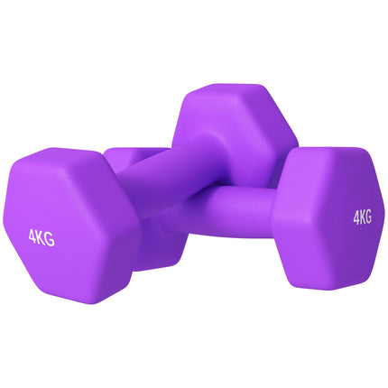 Set of 2 Hexagonal 4kg Dumbbells with Non-Slip Grip - Purple