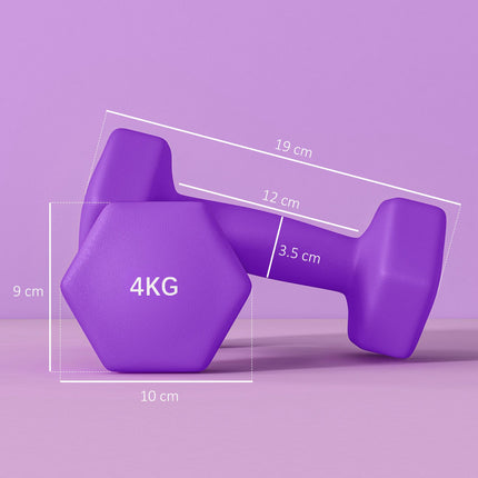 Set of 2 Hexagonal 4kg Dumbbells with Non-Slip Grip - Purple