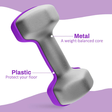 Set of 2 Hexagonal 4kg Dumbbells with Non-Slip Grip - Purple