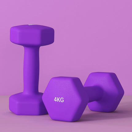 Set of 2 Hexagonal 4kg Dumbbells with Non-Slip Grip - Purple