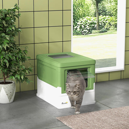 Hooded Front Entry Cat Litter Box with Scoop - Light Green