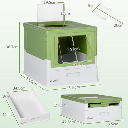 Hooded Front Entry Cat Litter Box with Scoop - Light Green
