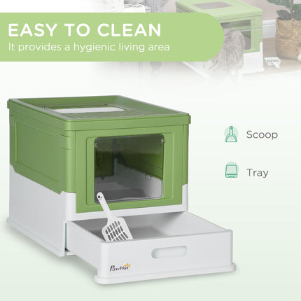 Hooded Front Entry Cat Litter Box with Scoop - Light Green