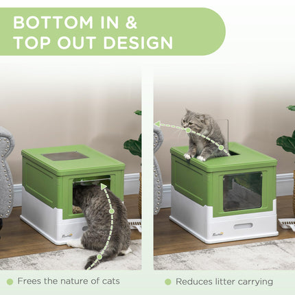 Hooded Front Entry Cat Litter Box with Scoop - Light Green