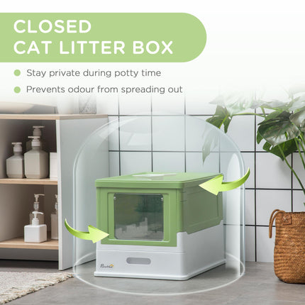 Hooded Front Entry Cat Litter Box with Scoop - Light Green