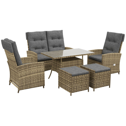 Six-Piece Grey Rattan Garden Set with Reclining Chairs