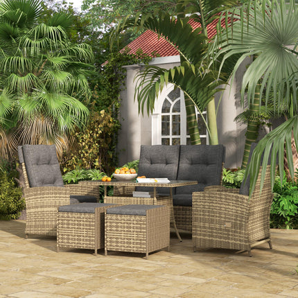 Six-Piece Grey Rattan Garden Set with Reclining Chairs
