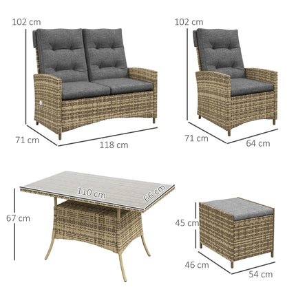 Six-Piece Grey Rattan Garden Set with Reclining Chairs