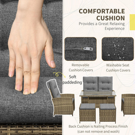 Six-Piece Grey Rattan Garden Set with Reclining Chairs