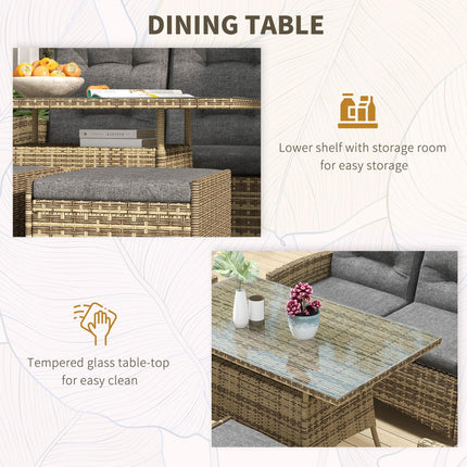 Six-Piece Grey Rattan Garden Set with Reclining Chairs