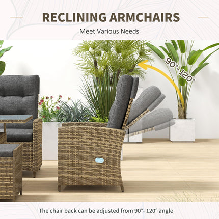 Six-Piece Grey Rattan Garden Set with Reclining Chairs