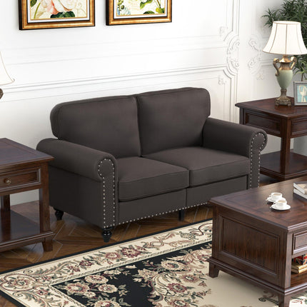 Two-Seater Mid-Century Sofa with Pocket Springs - Dark Brown