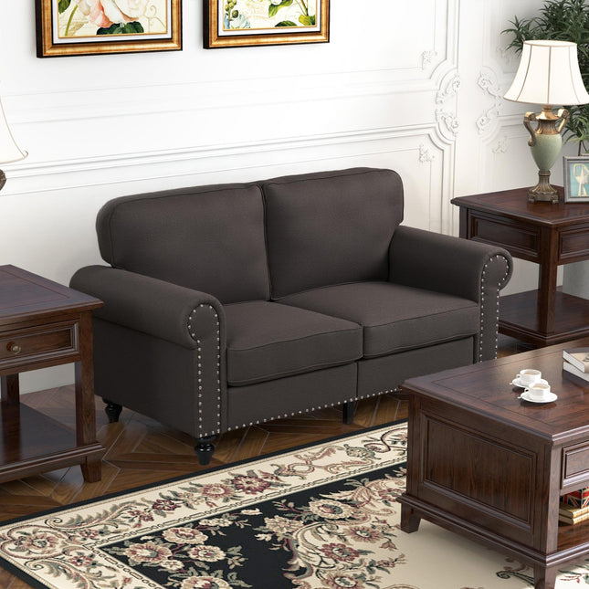 Two-Seater Mid-Century Sofa with Pocket Springs - Dark Brown