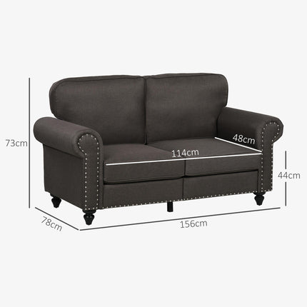 Two-Seater Mid-Century Sofa with Pocket Springs - Dark Brown