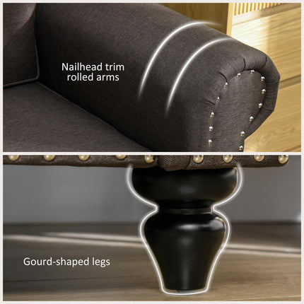 Two-Seater Mid-Century Sofa with Pocket Springs - Dark Brown
