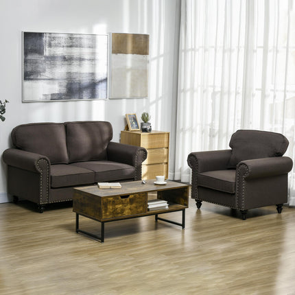 Two-Seater Mid-Century Sofa with Pocket Springs - Dark Brown